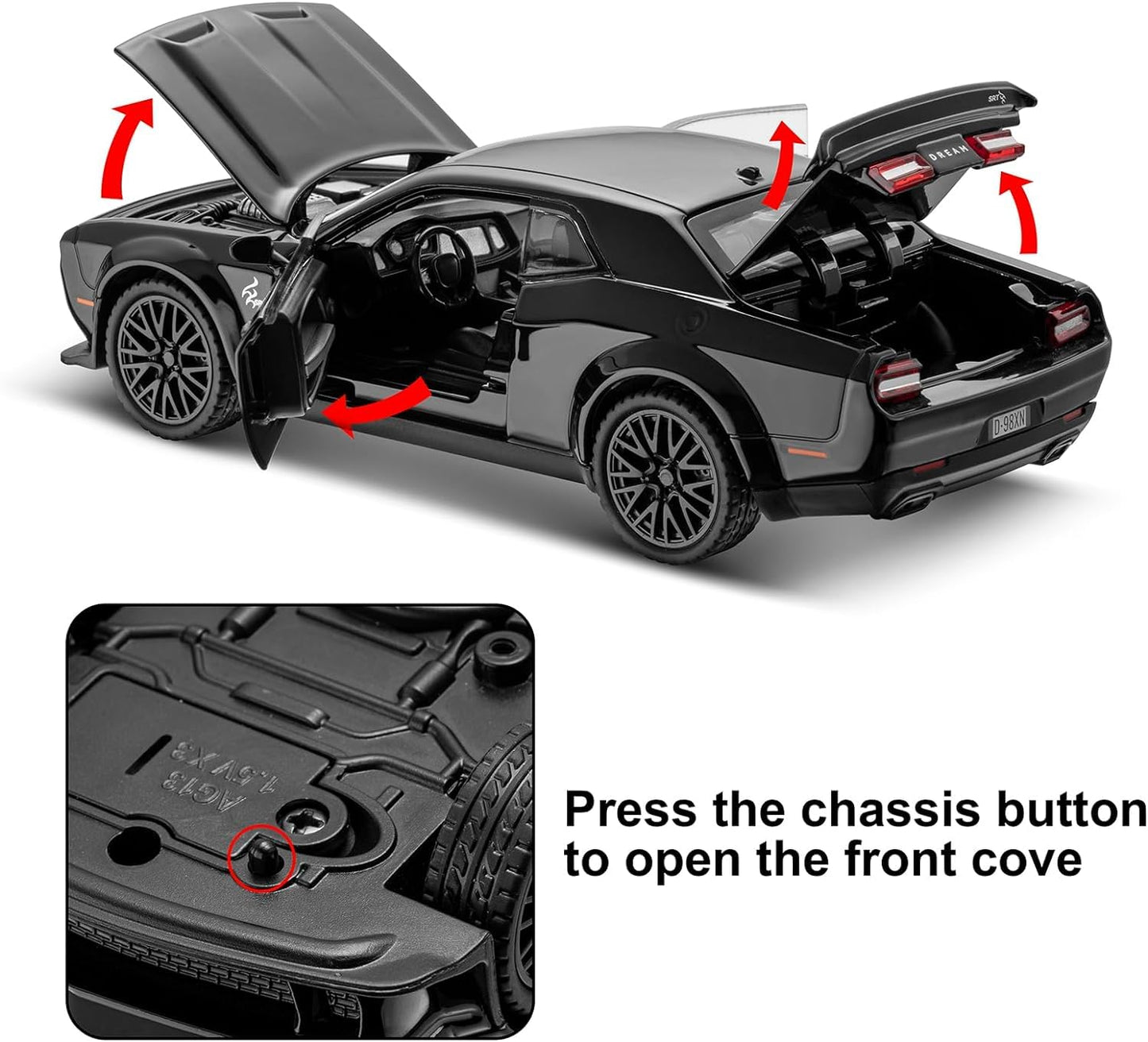 Die-Cast Muscle Sports Car Toy – Metal Model with LED Lights